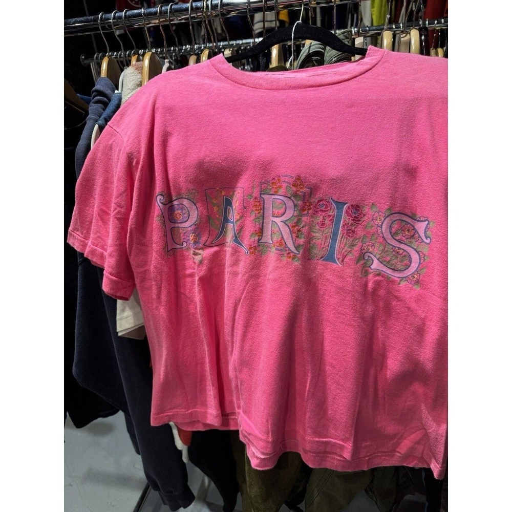 Vintage 90s Freeze Tag Paris France Hot Pink Crop Top OSFA - Picture 1 of 5